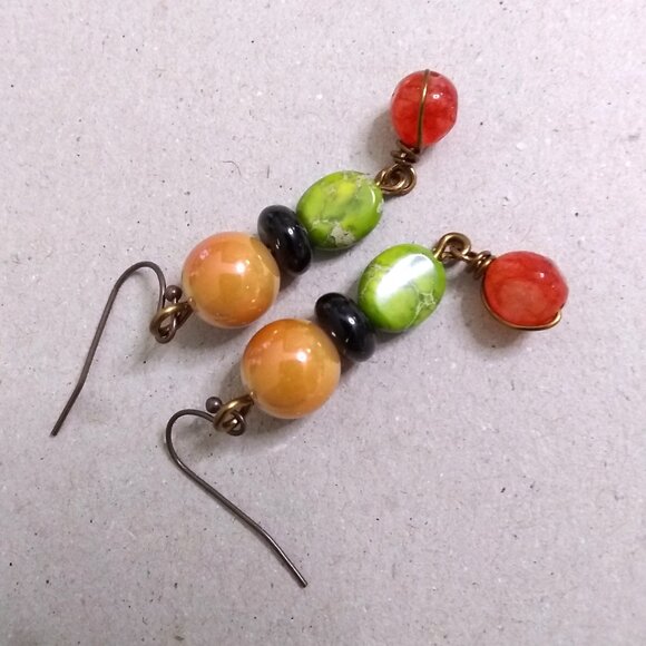 Colorful Handmade Fall Earrings - Mixed Semi-Precious Stone Beads - Seasonal - Picture 5 of 7